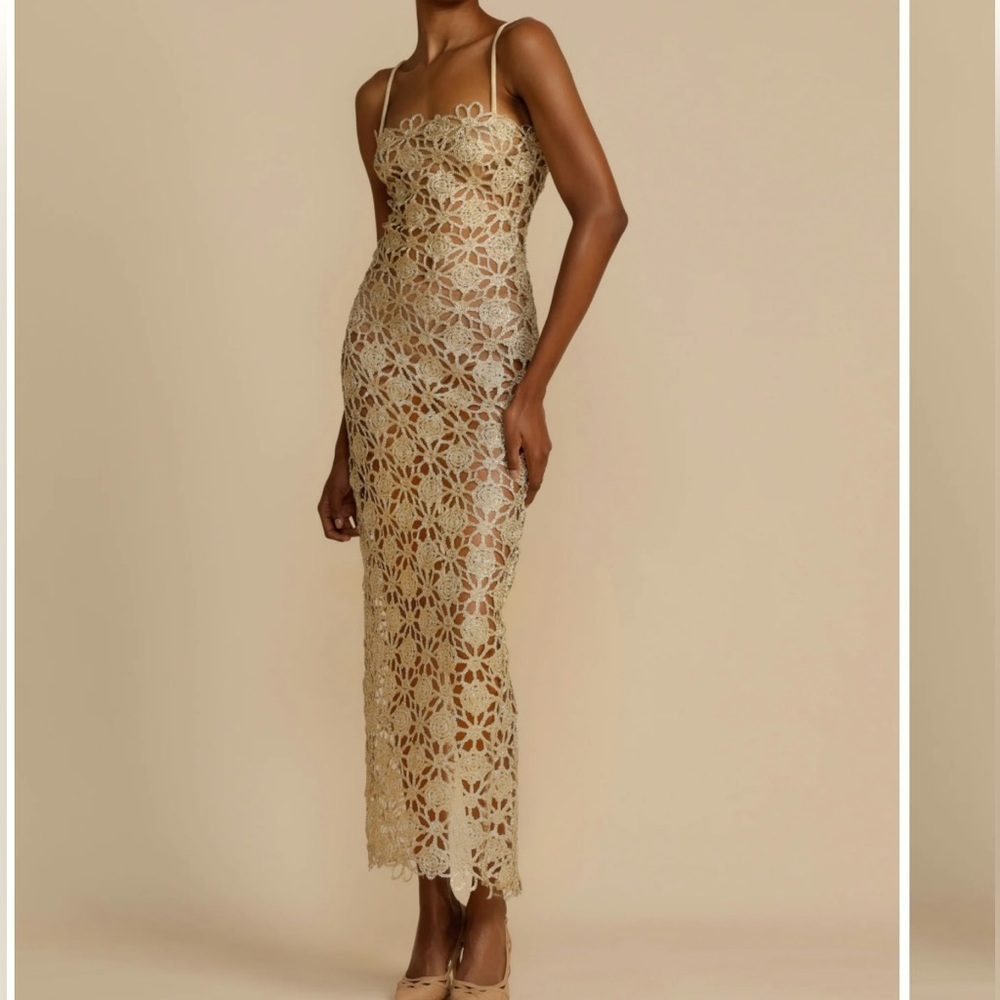Gorgeous Arcina Ori Gold Floral Lace Maxi Dress